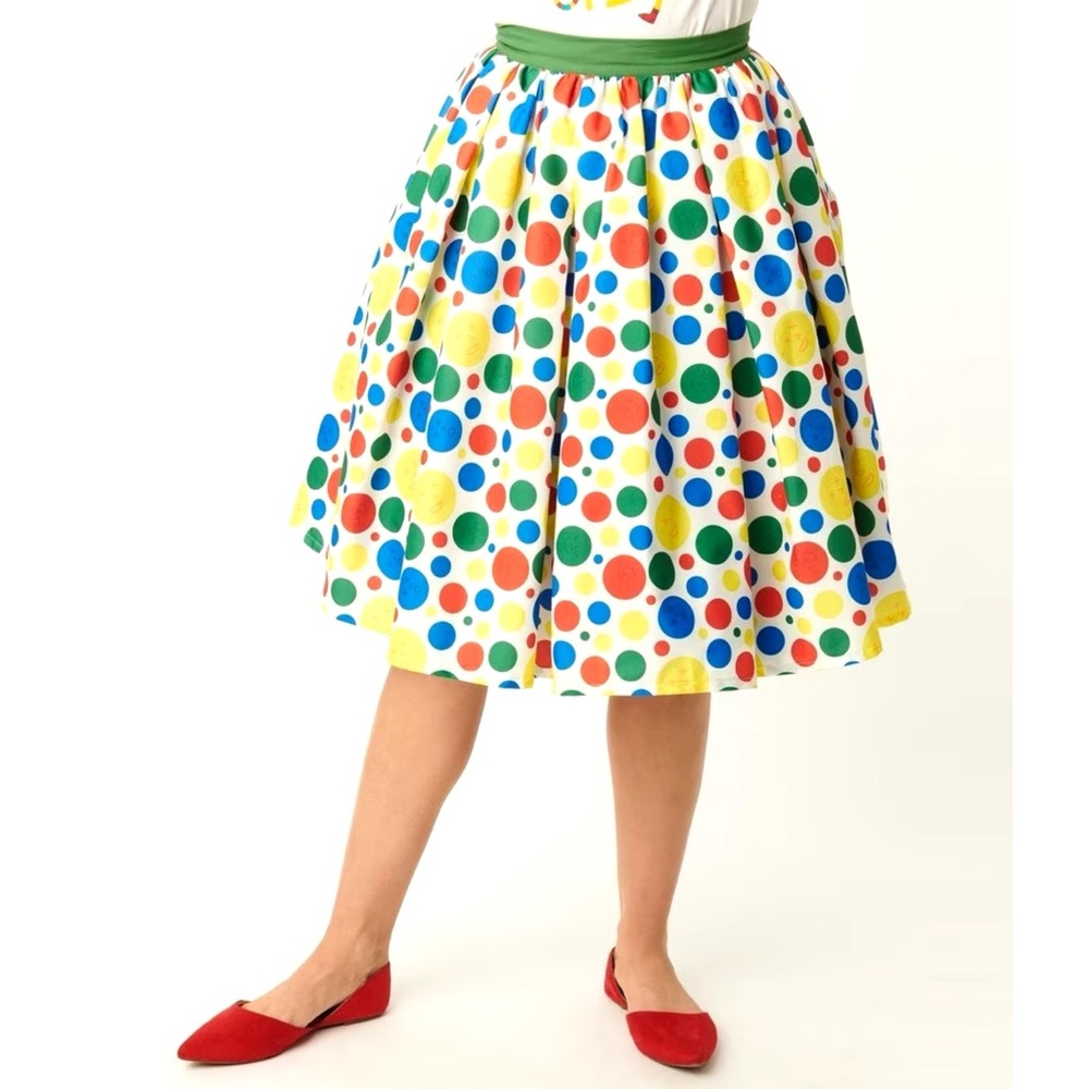 Unique Vintage x Hasbro - Twister Polka Dot Print Swing Skirt with Scarf